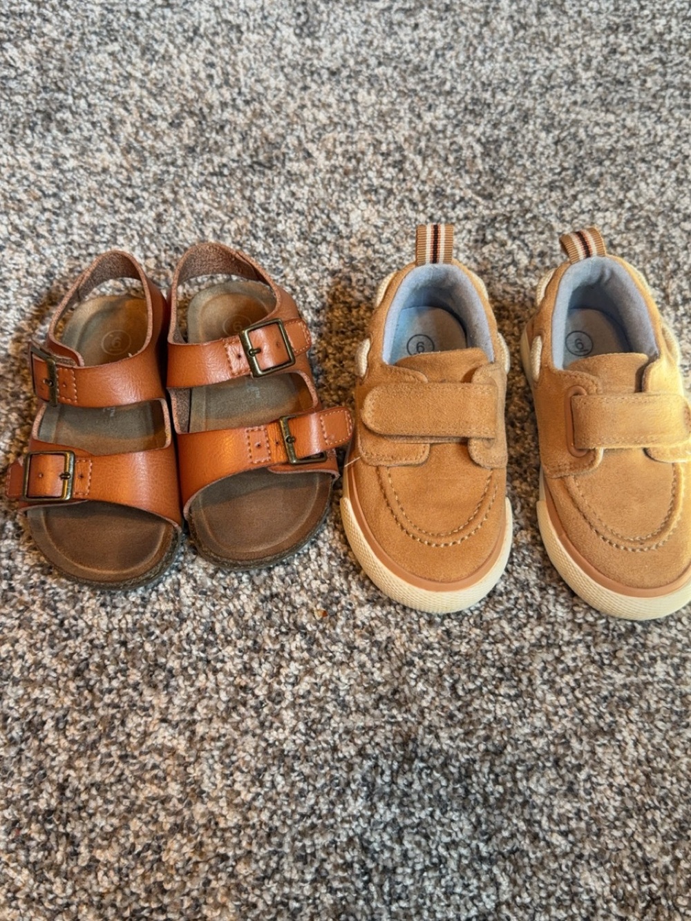 Cat & Jack Tan Suede Sneakers and Brown Strap Sandals Set